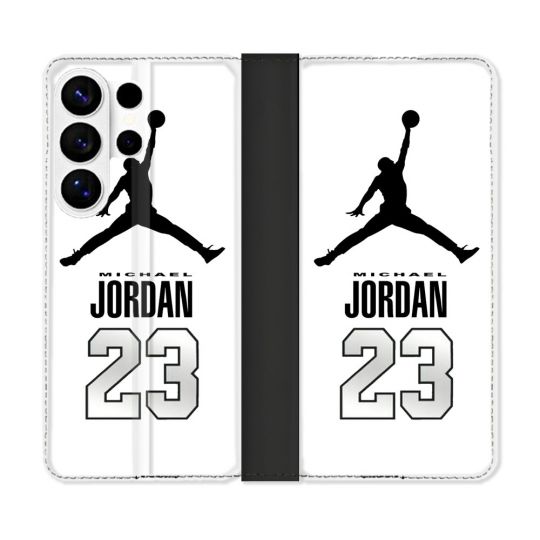 Housse cuir portefeuille Pour Samsung Galaxy S26 Ultra Jordan 23 Blanc