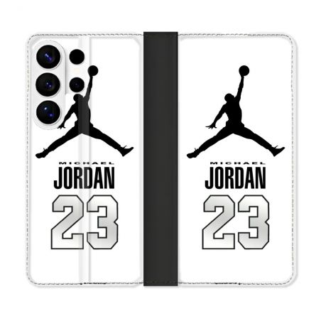 Housse cuir portefeuille Pour Samsung Galaxy S26 Ultra Jordan 23 Blanc