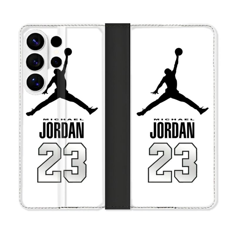 Housse cuir portefeuille Pour Samsung Galaxy S26 Ultra Jordan 23 Blanc