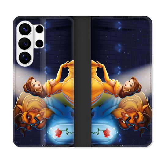 Housse cuir portefeuille Pour Samsung Galaxy S26 Ultra La Belle et La Bête