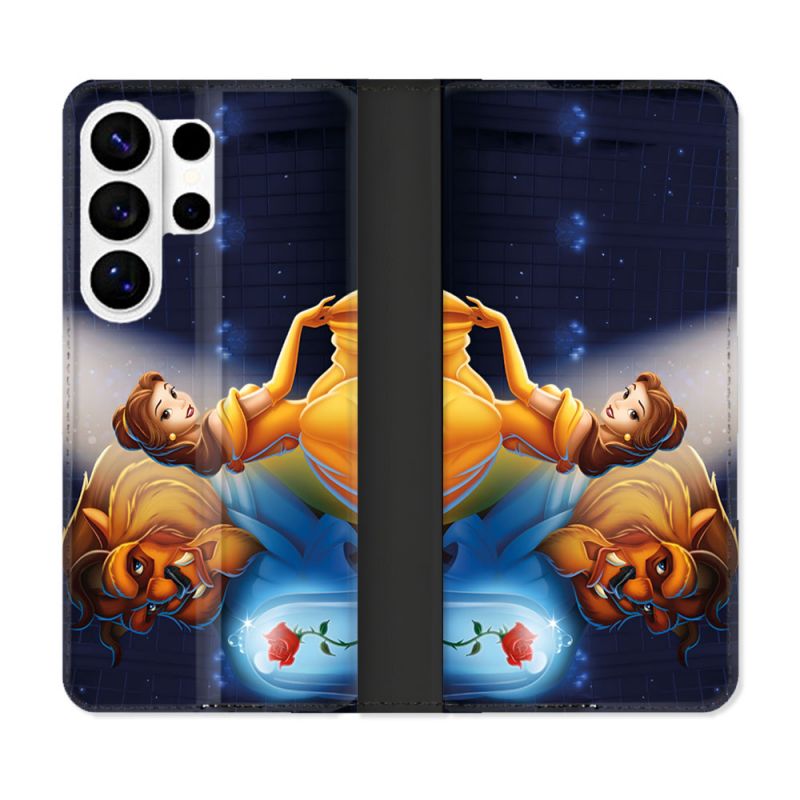 Housse cuir portefeuille Pour Samsung Galaxy S26 Ultra La Belle et La Bête