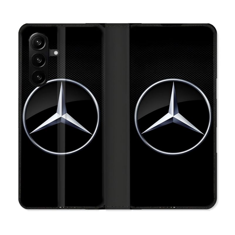 Housse Cuir Portefeuille Pour Samsung Galaxy A57 5G Mercedes Carbone