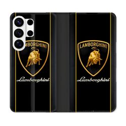 Housse cuir portefeuille Pour Samsung Galaxy S26 Ultra Lamborghini Carbone