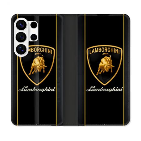 Housse cuir portefeuille Pour Samsung Galaxy S26 Ultra Lamborghini Carbone