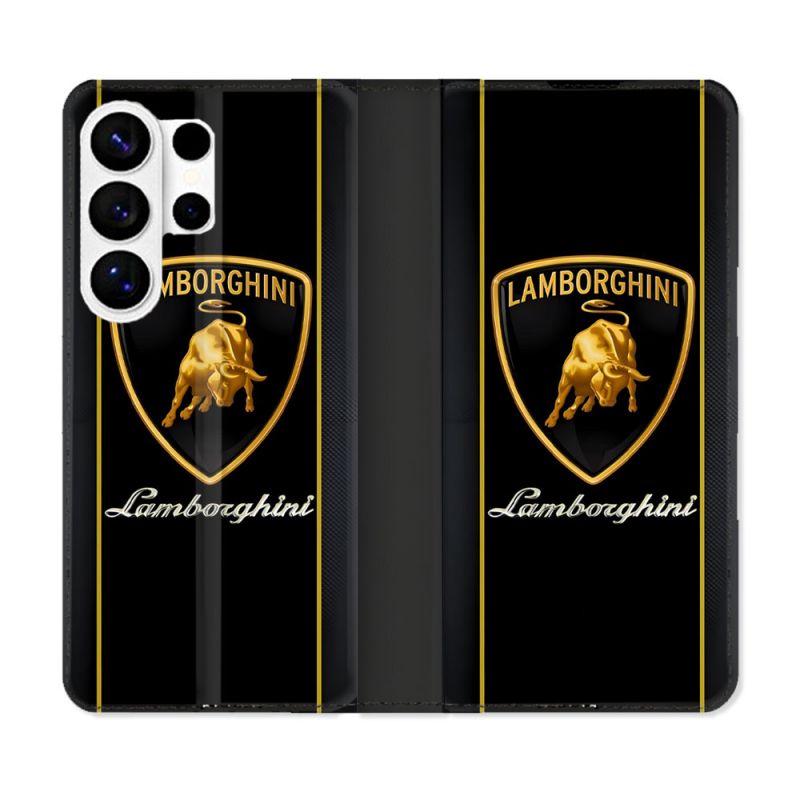 Housse cuir portefeuille Pour Samsung Galaxy S26 Ultra Lamborghini Carbone