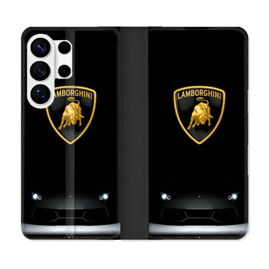 Housse cuir portefeuille Pour Samsung Galaxy S26 Ultra Lamborghini Noir