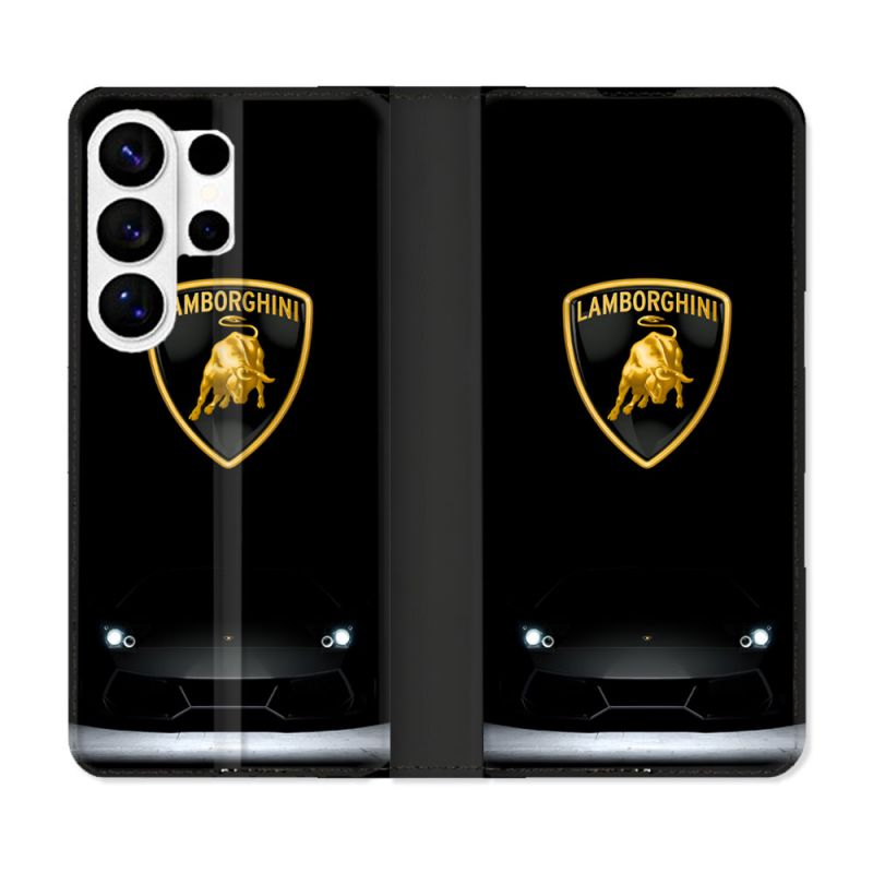 Housse cuir portefeuille Pour Samsung Galaxy S26 Ultra Lamborghini Noir