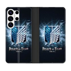 Housse cuir portefeuille Pour Samsung Galaxy S26 Ultra Manga Attaque Titans Noir