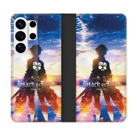 Housse cuir portefeuille Pour Samsung Galaxy S26 Ultra Manga Attaque Titans Soleil