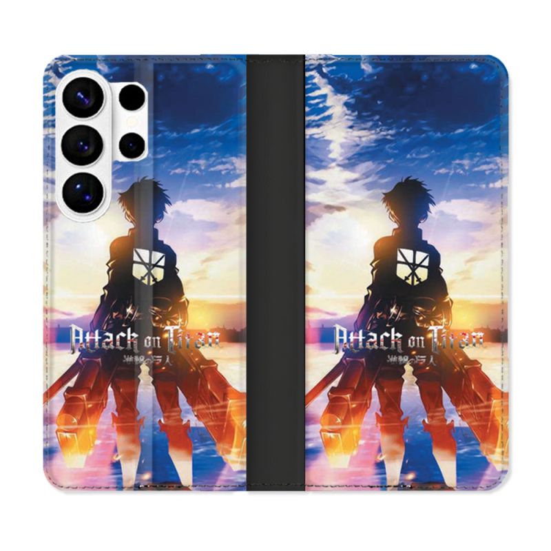 Housse cuir portefeuille Pour Samsung Galaxy S26 Ultra Manga Attaque Titans Soleil
