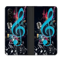 Housse Cuir Portefeuille Pour Samsung Galaxy A57 5G Musique Cle Sol Bleu