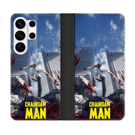 Housse cuir portefeuille Pour Samsung Galaxy S26 Ultra Manga Chainsaw Man Denji