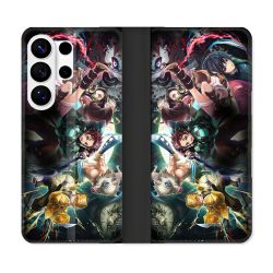 Housse cuir portefeuille Pour Samsung Galaxy S26 Ultra Manga Demon Slayer Groupe