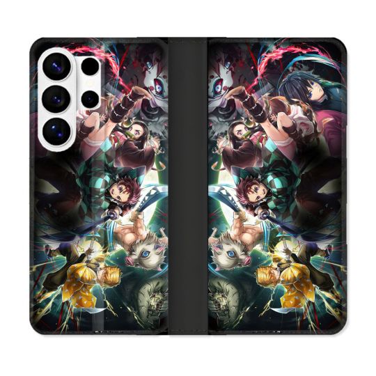 Housse cuir portefeuille Pour Samsung Galaxy S26 Ultra Manga Demon Slayer Groupe