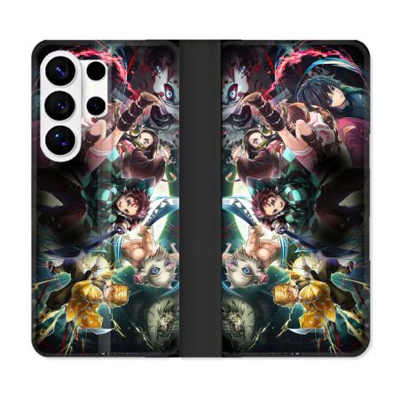 Housse cuir portefeuille Pour Samsung Galaxy S26 Ultra Manga Demon Slayer Groupe