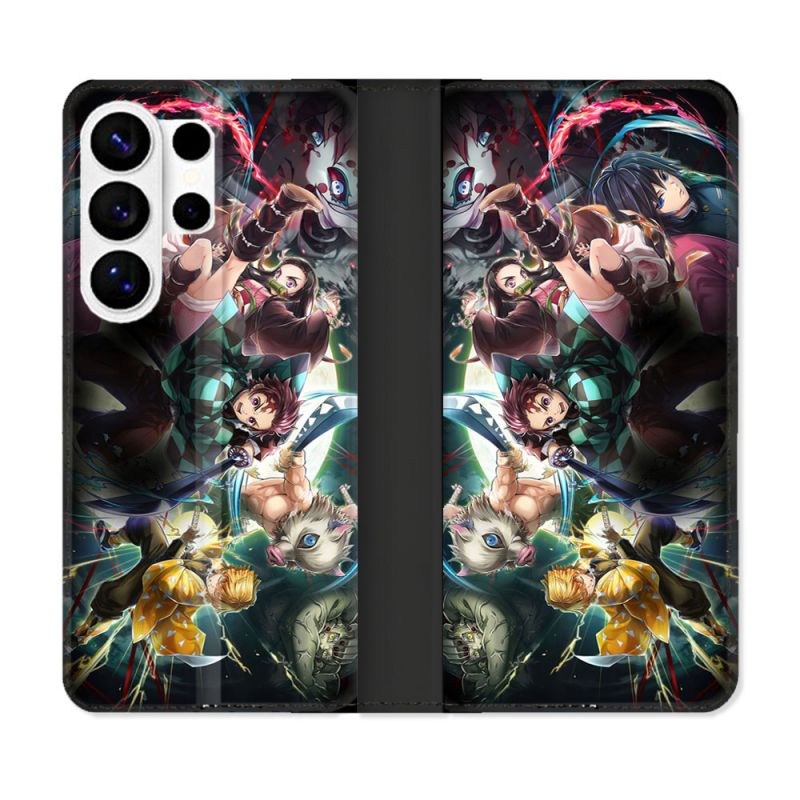 Housse cuir portefeuille Pour Samsung Galaxy S26 Ultra Manga Demon Slayer Groupe