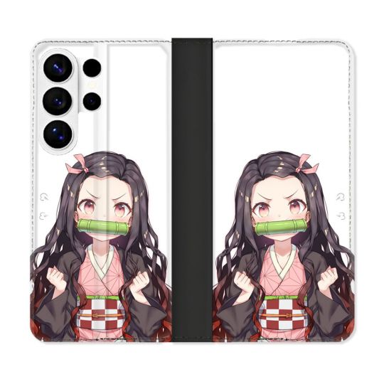 Housse cuir portefeuille Pour Samsung Galaxy S26 Ultra Manga Demon Slayer Nezuko