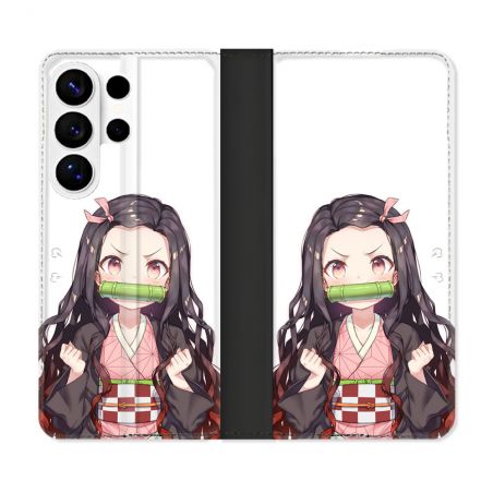 Housse cuir portefeuille Pour Samsung Galaxy S26 Ultra Manga Demon Slayer Nezuko