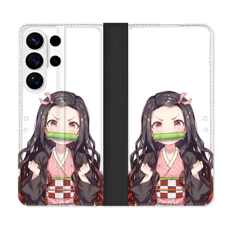 Housse cuir portefeuille Pour Samsung Galaxy S26 Ultra Manga Demon Slayer Nezuko
