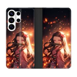 Housse cuir portefeuille Pour Samsung Galaxy S26 Ultra Manga Demon Slayer Nezuko Rose