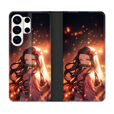 Housse cuir portefeuille Pour Samsung Galaxy S26 Ultra Manga Demon Slayer Nezuko Rose