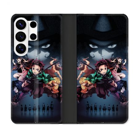Housse cuir portefeuille Pour Samsung Galaxy S26 Ultra Manga Demon Slayer Noir
