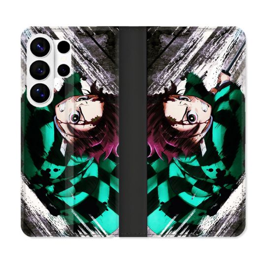 Housse cuir portefeuille Pour Samsung Galaxy S26 Ultra Manga Demon Slayer Tanjiro