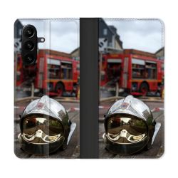 Housse Cuir Portefeuille Pour Samsung Galaxy A57 5G Pompier Casque Camion