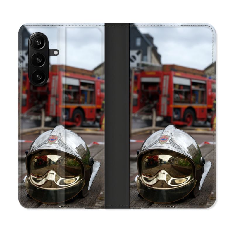 Housse Cuir Portefeuille Pour Samsung Galaxy A57 5G Pompier Casque Camion