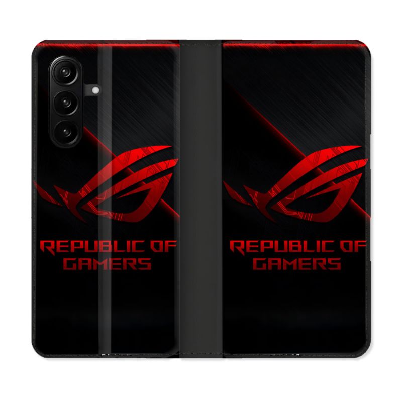 Housse Cuir Portefeuille Pour Samsung Galaxy A57 5G ROG Rouge