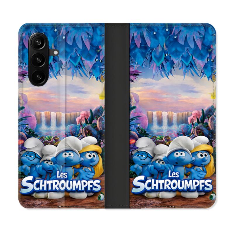 Housse Cuir Portefeuille Pour Samsung Galaxy A57 5G Schtroumpfs Forêt