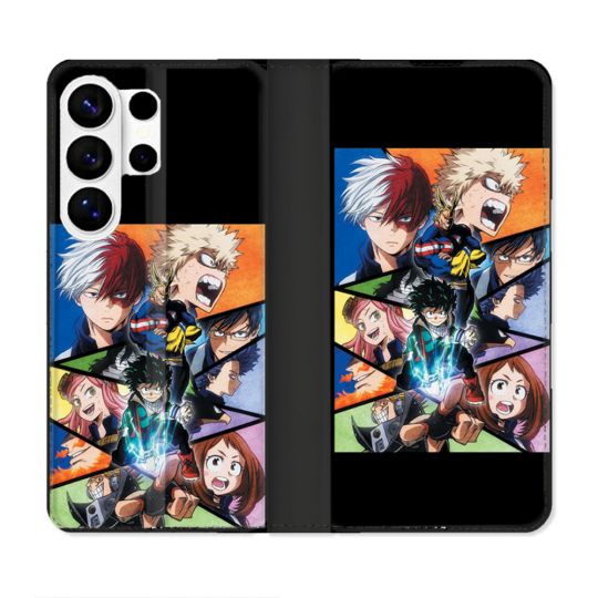 Housse cuir portefeuille Pour Samsung Galaxy S26 Ultra Manga My Hero Academia Noir