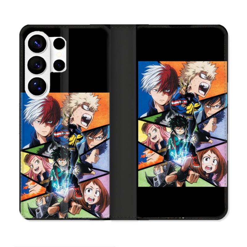 Housse cuir portefeuille Pour Samsung Galaxy S26 Ultra Manga My Hero Academia Noir