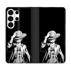 Housse cuir portefeuille Pour Samsung Galaxy S26 Ultra Manga One Piece Luffy Noir