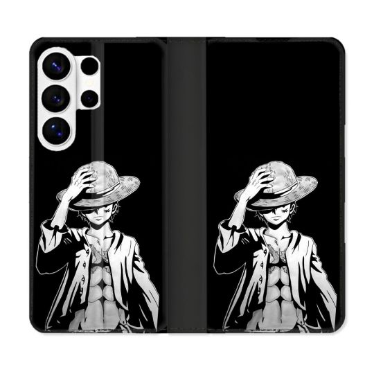 Housse cuir portefeuille Pour Samsung Galaxy S26 Ultra Manga One Piece Luffy Noir