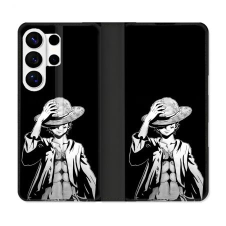 Housse cuir portefeuille Pour Samsung Galaxy S26 Ultra Manga One Piece Luffy Noir