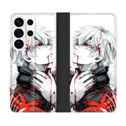 Housse cuir portefeuille Pour Samsung Galaxy S26 Ultra Manga Tokyo Ghoul Kaneki Blanc