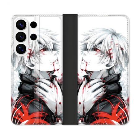 Housse cuir portefeuille Pour Samsung Galaxy S26 Ultra Manga Tokyo Ghoul Kaneki Blanc