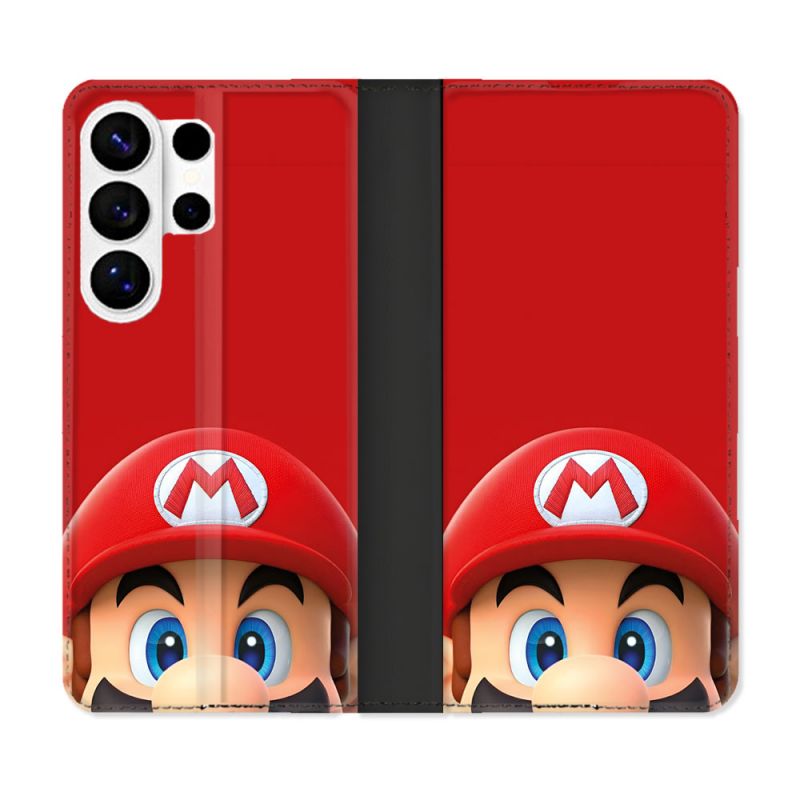 Housse cuir portefeuille Pour Samsung Galaxy S26 Ultra Mario Rouge