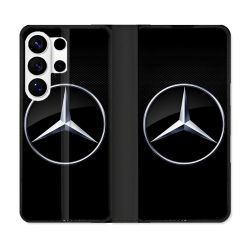 Housse cuir portefeuille Pour Samsung Galaxy S26 Ultra Mercedes Carbone