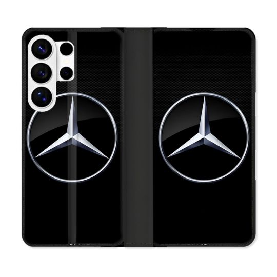 Housse cuir portefeuille Pour Samsung Galaxy S26 Ultra Mercedes Carbone