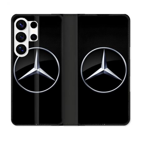 Housse cuir portefeuille Pour Samsung Galaxy S26 Ultra Mercedes Carbone