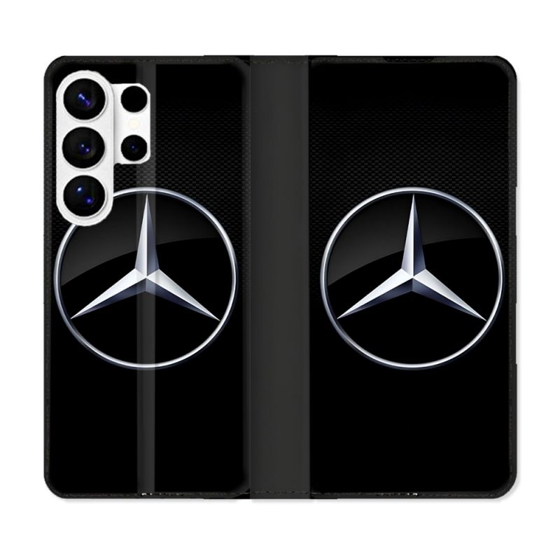 Housse cuir portefeuille Pour Samsung Galaxy S26 Ultra Mercedes Carbone