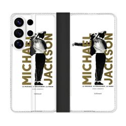 Housse cuir portefeuille Pour Samsung Galaxy S26 Ultra Michael Jackson Blanc