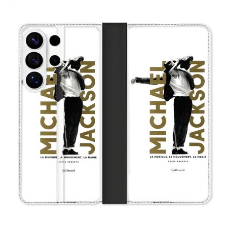 Housse cuir portefeuille Pour Samsung Galaxy S26 Ultra Michael Jackson Blanc