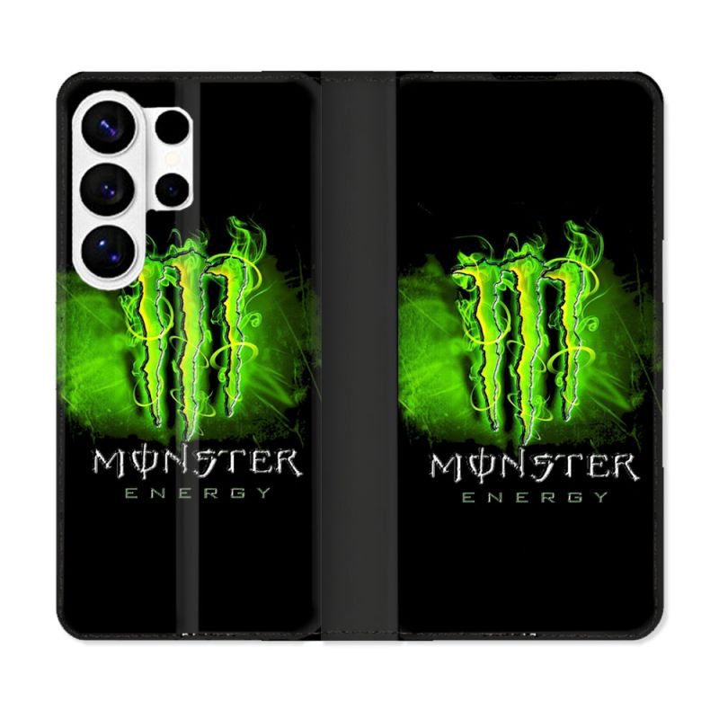 Housse cuir portefeuille Pour Samsung Galaxy S26 Ultra Monster Energy Vert