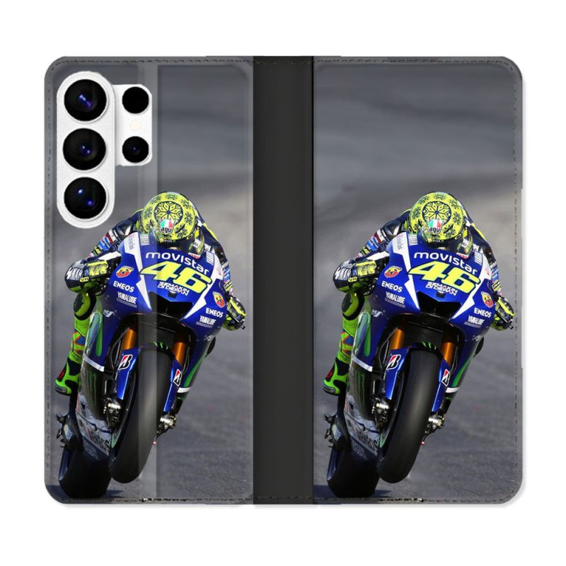 Housse cuir portefeuille Pour Samsung Galaxy S26 Ultra Moto Course GP Wheeling 46