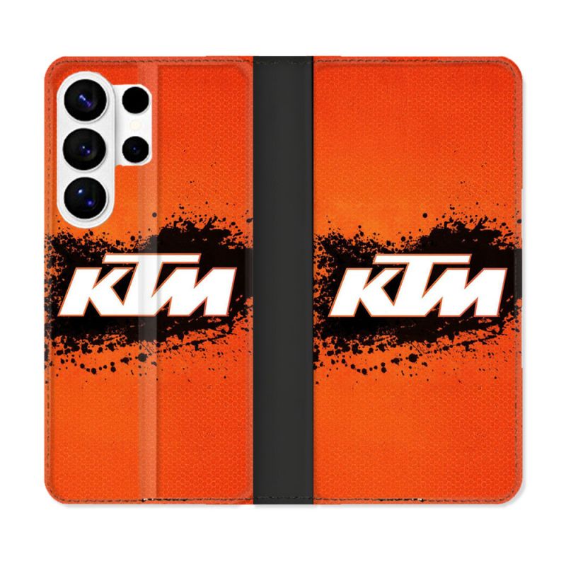 Housse cuir portefeuille Pour Samsung Galaxy S26 Ultra Moto KTM