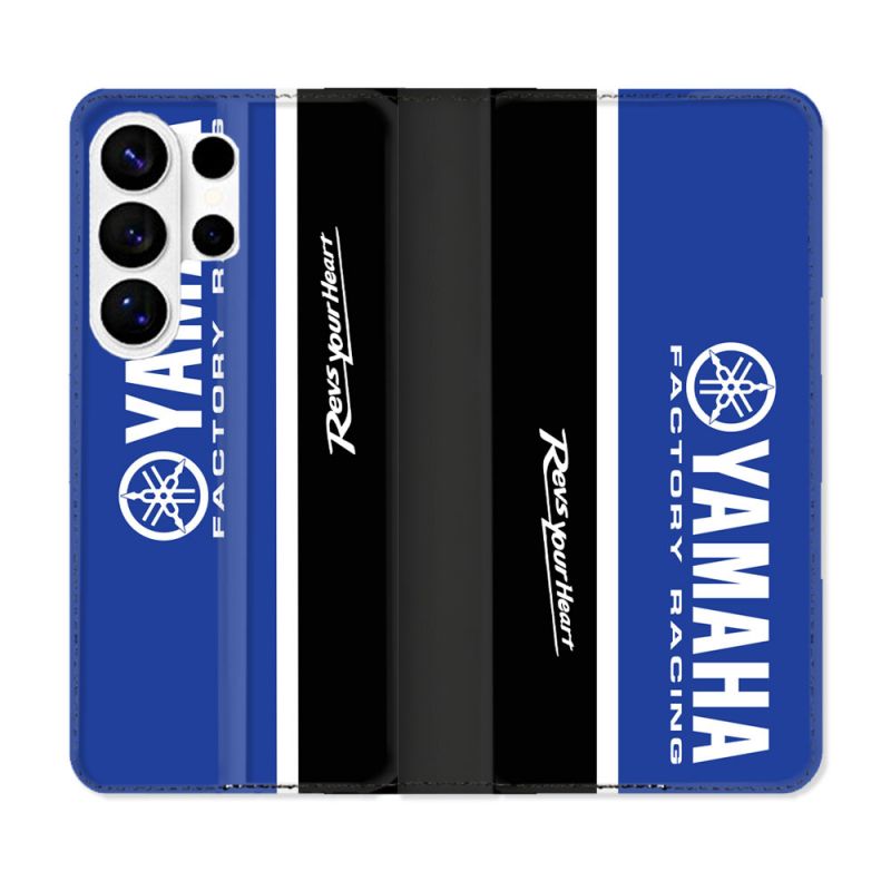 Housse cuir portefeuille Pour Samsung Galaxy S26 Ultra Moto Yamaha