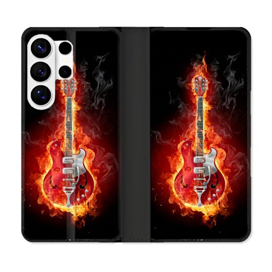 Housse cuir portefeuille Pour Samsung Galaxy S26 Ultra Musique Guitare Electrique